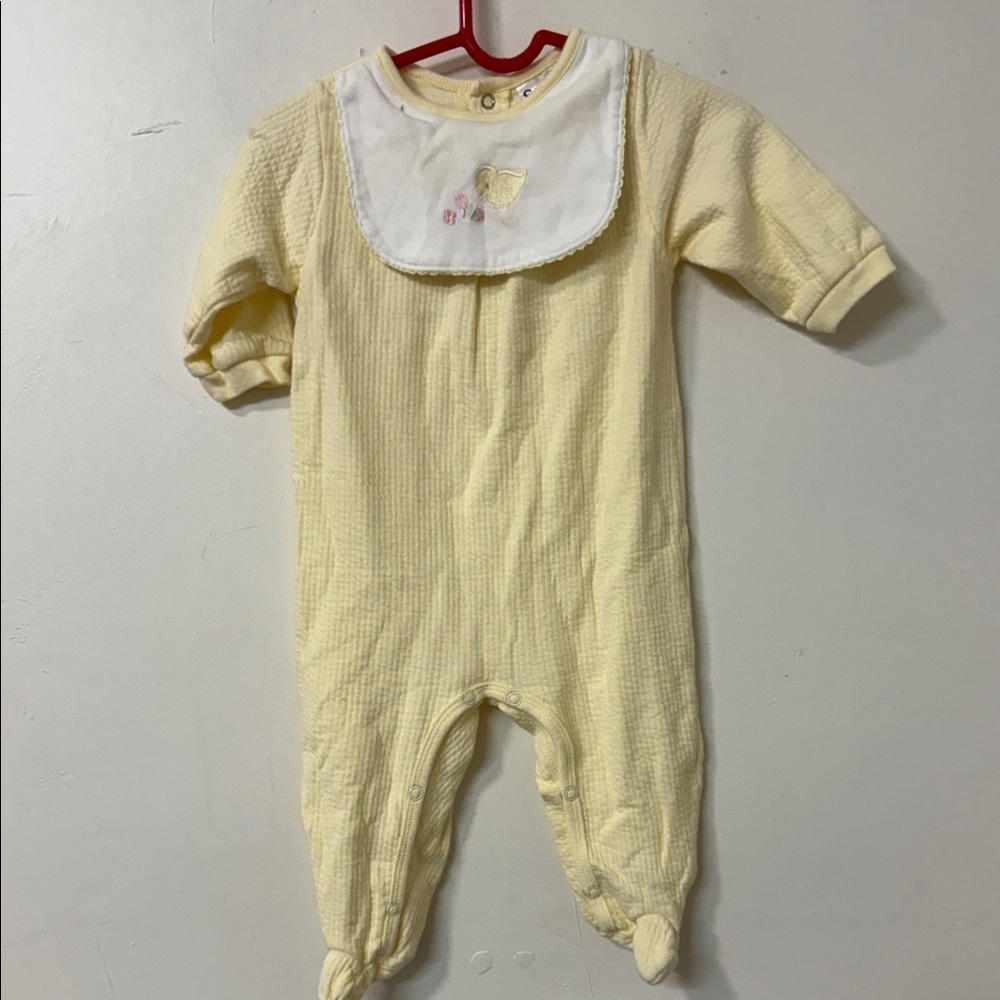 Charming Yellow Baby Footie with Embroidered Bib 90’s vintage